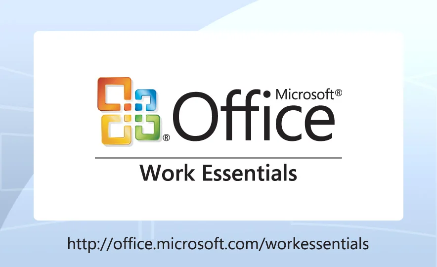 Microsoft Office Work Essentials title screen with the office.microsoft.com/workessentials address.